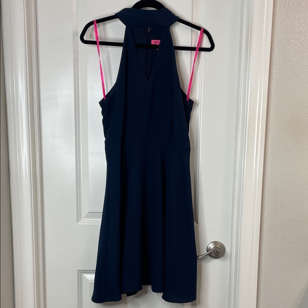 Betsey Johnson Navy Blue Mini Dress with Pink Straps
